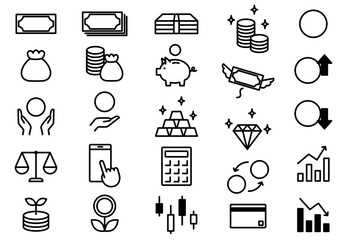 Simple Black and White Money Icon Set (No Currency Symbol)