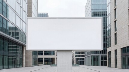 Obraz premium Large blank outdoor advertising billboard in a modern urban city setting, surrounded by contemporary office buildings, ready for your message
