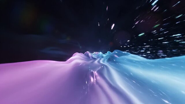 Abstract digital art of flowing energy and particles in space.