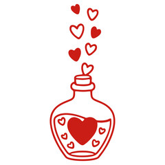 Naklejka premium Love Potion Bottle Line Art Vector. Hand Drawn Romantic Outline Illustration with Heart.