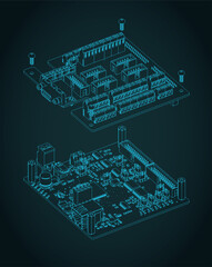 High performance CNC control board isometric blueprint