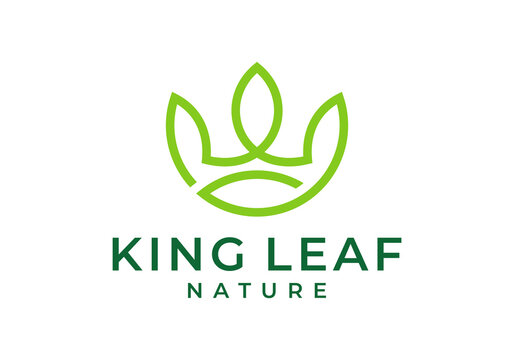 simple crown with leaves line art logo design vector