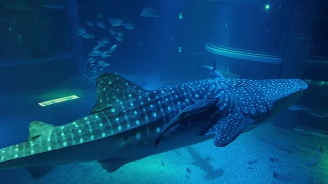 Ocean Sunfish Swimming in a Large Aquarium Tank in Japan