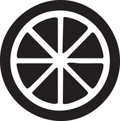 Obraz premium Clean black silhouette icon of a citrus fruit slice (like orange or lemon) with segments, on a white background, for food and drink designs.