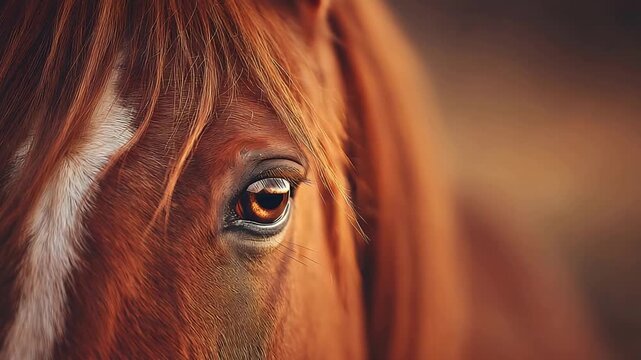 Detailed Close Up of a Beautiful Chestnut Horse Eye with Intelligent Gaze.