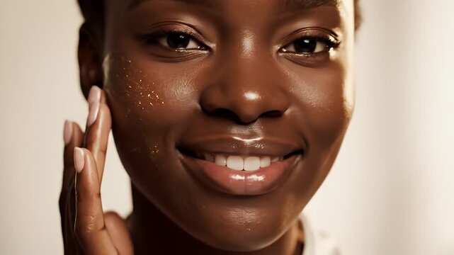 Woman applying skincare product to her face, beauty and wellness concept.