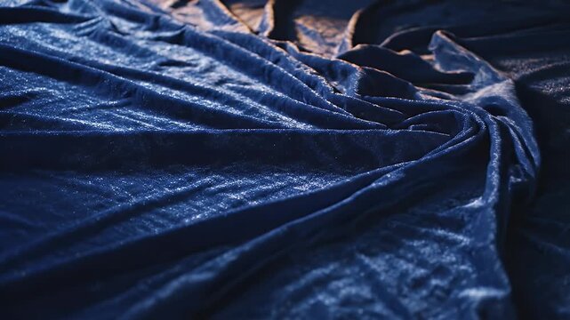 Abstract blue fabric texture with folds and shadows, artistic background.