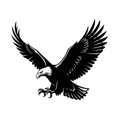 Fototapeta premium Majestic Eagle Flying with Wings Spread Open, Claws Extended, Black Silhouette