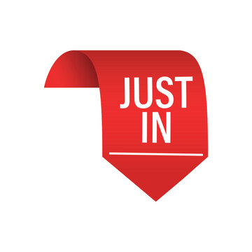 individual red ribbon tag with just in text for new product announcements in retail stores