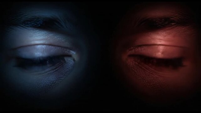 split personality eyes with american flag reflections