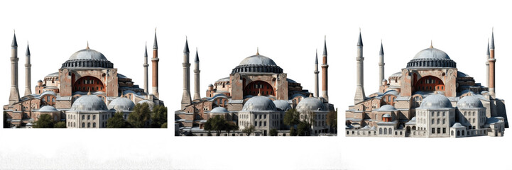 Historic Ottoman Mosque Architecture Set with Hagia Sophia Style Domes and Minarets