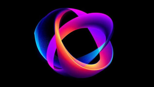 a colorful, neon-glowing, ribbon-shaped logo with a black background the ribbons form an abstract, round shape that resembles the core of an energy field or a portal to another dimension Generative AI