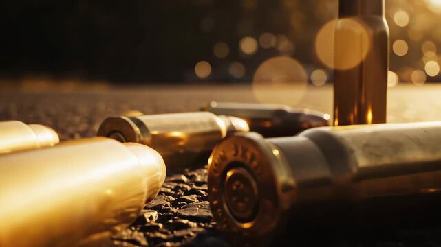 Bullets on textured ground with bokeh