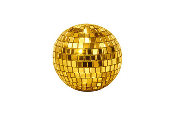 Fototapeta premium Golden disco ball reflecting light, symbolizing celebration, party, luxury, and festive nightlife, isolated on transparent background