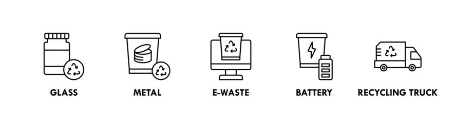 Recycling banner web icon illustration concept with icon of glass, metal, e-waste, battery, recycling truck