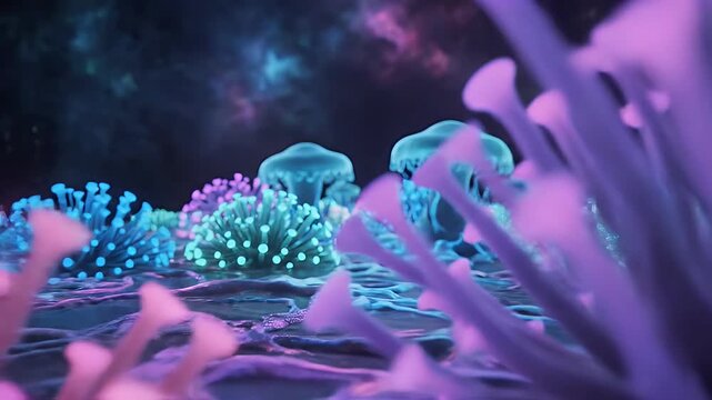 Mystical Underwater World - Vibrant Bioluminescent Flora and Fauna.