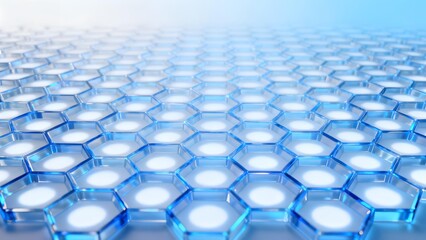 Obraz premium Hexagonal grid pattern with glowing blue cells extending into the distance