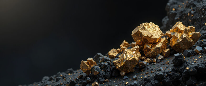 Gold mining process discovering precious metals underground mine mineral extraction dark environment close-up view wealth concept