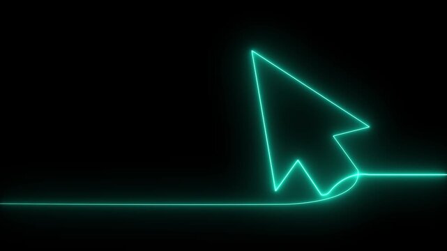 Glowing neon line mouse cursor arrow icon animation on black background. Minimal futuristic pointer symbol ideal for user interface, web navigation, click action, digital interaction, technology
