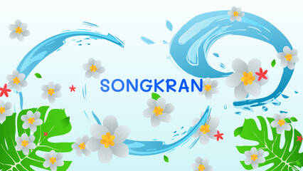 Songkran Thai New Year Water Festival Splash Vibrant flowers and joyful. For ads, web design, marketing. Vector illustration.