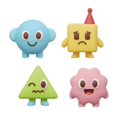 3D Cute Geometric Shape Characters with Smiling Faces for Kids Education