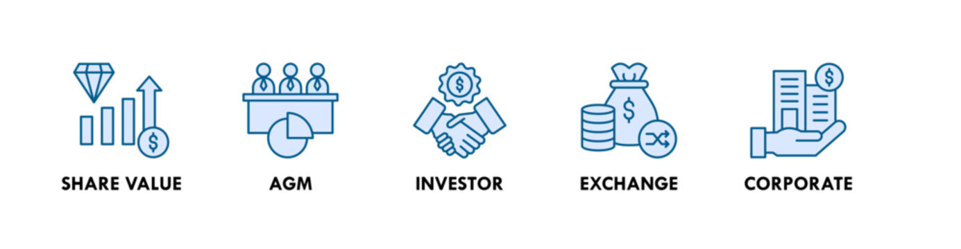 Shareholder banner web icon illustration concept with icon of share value, agm, investor, exchange, corporate