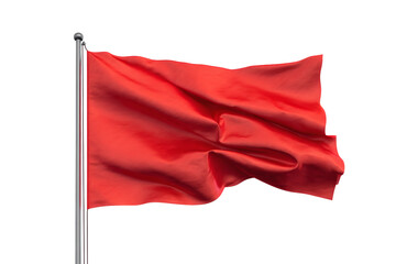 A vibrant red flag waves dynamically on a sleek silver pole, conveying a powerful statement or urgent alert.