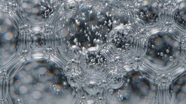 Closeup of liquid bubbles and droplets