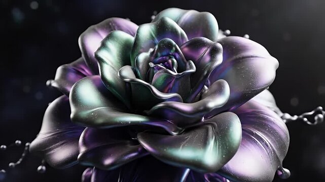 Abstract floral art with iridescent colors and dynamic liquid splash effect.