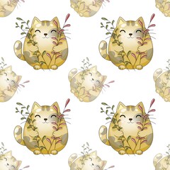 Cute cartoon cat pattern background. © Buatoom Yuenton
