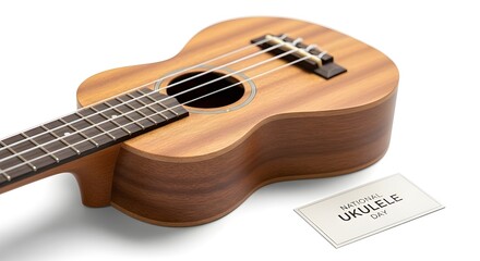 Obraz premium Ini adalah ukulele soprano (21 inci), kemungkinan model Mandalika atau Kai KCI-20, terbuat dari kayu akasia. 