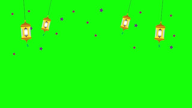 Animated lantern footage glowing with spiritual light, symbolizing Ramadan and Eid celebrations in green screen background