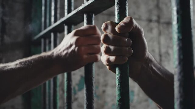 Hands gripping prison bars