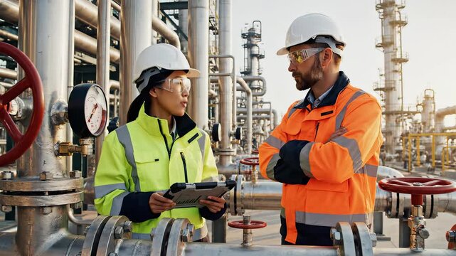 Industrial workers with tablet at facility