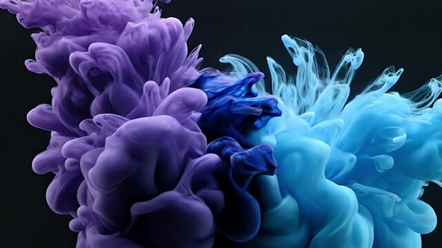 Vibrant Colorful Ink Clouds Exploding in Water Against Black Background.