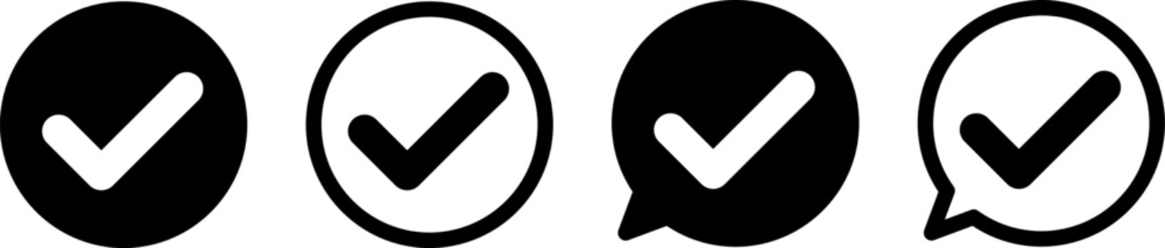 チェックマークのアイコンセット OK・確認・完了マーク モノクロ ベクター素材 Check Mark Icon Set OK Confirmation Symbol Monochrome Vector
