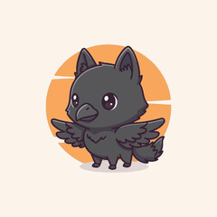 Fototapeta premium Cute Black Crow Cartoon Character with Big Eyes and Wings.