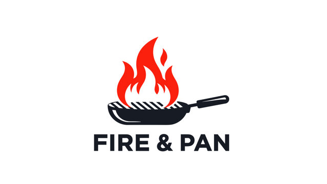Frying Pan with Flames Graphic Logo Design 1.
