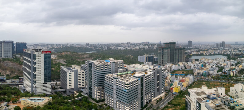 Hyderabad hitech city skyline with modern office buildings