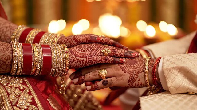 Hands adorned with henna and jewelry