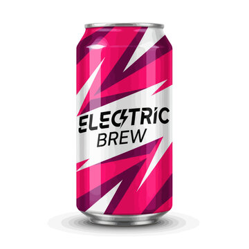 Electric Brew energy drink can with pink lightning bolt design isolated on white background