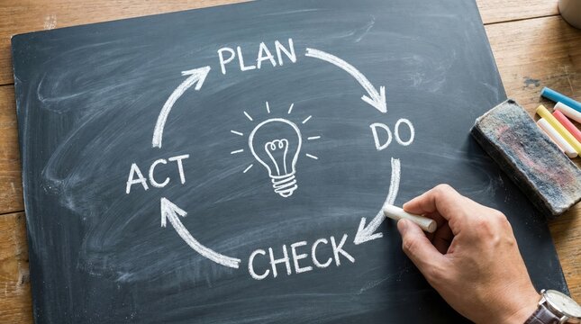 PDCA cycle diagram on blackboard for business planning