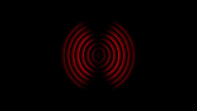 Red Radio wave diffusion animation Isolated on Black background.