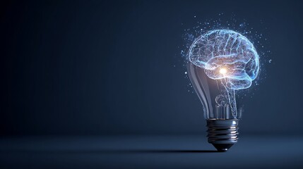 a light bulb with a brain pattern glowing on a dark blue background