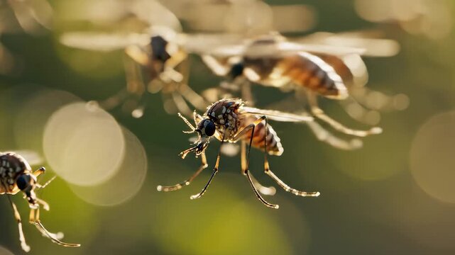 Swarm of mosquitoes in flight