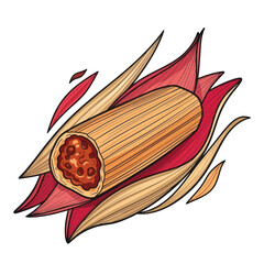 Delicious Tamale Wrapped in Corn Husk with Fiery Red Accents