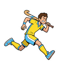 Field Hockey Player Running with Stick - Cartoon Illustration