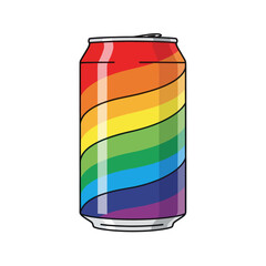Rainbow soda can, pride colors, refreshment, celebration, LGBTQ+ symbol