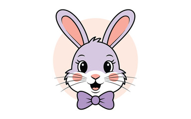 Obraz premium A cartoon purple bunny with a bow tie and big eyes is depicted in a cheerful vector illustration.