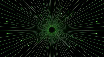 Green lines radiate from a central black hole